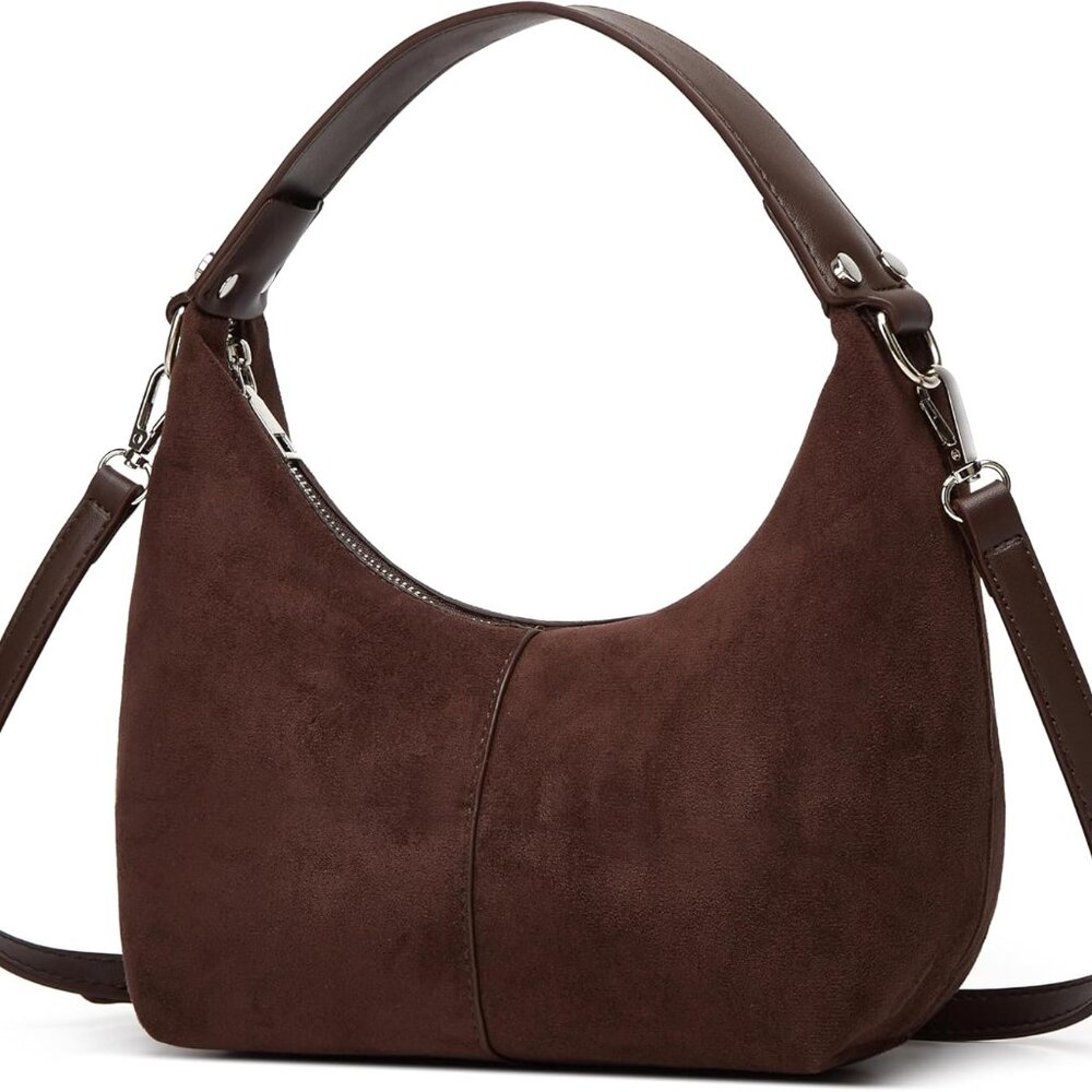 Suede Crescent Tote Bags for Women Vintage Shoulder Bag Brown Suede Handbag Casu - Picture 2 of 7